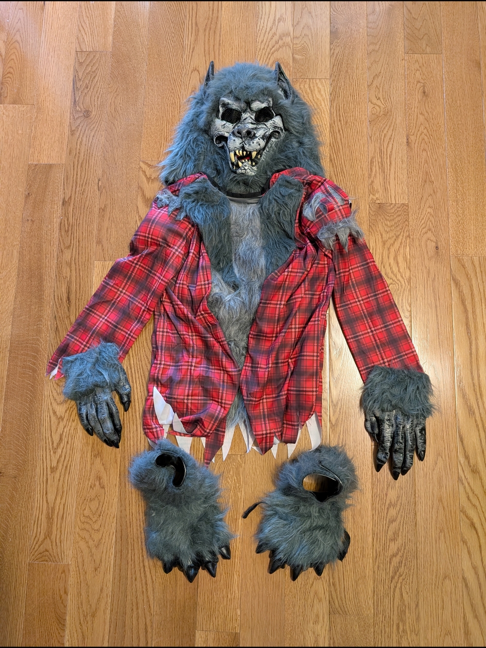 Kids Grey Werewolf Costume with Red Plaid Shirt